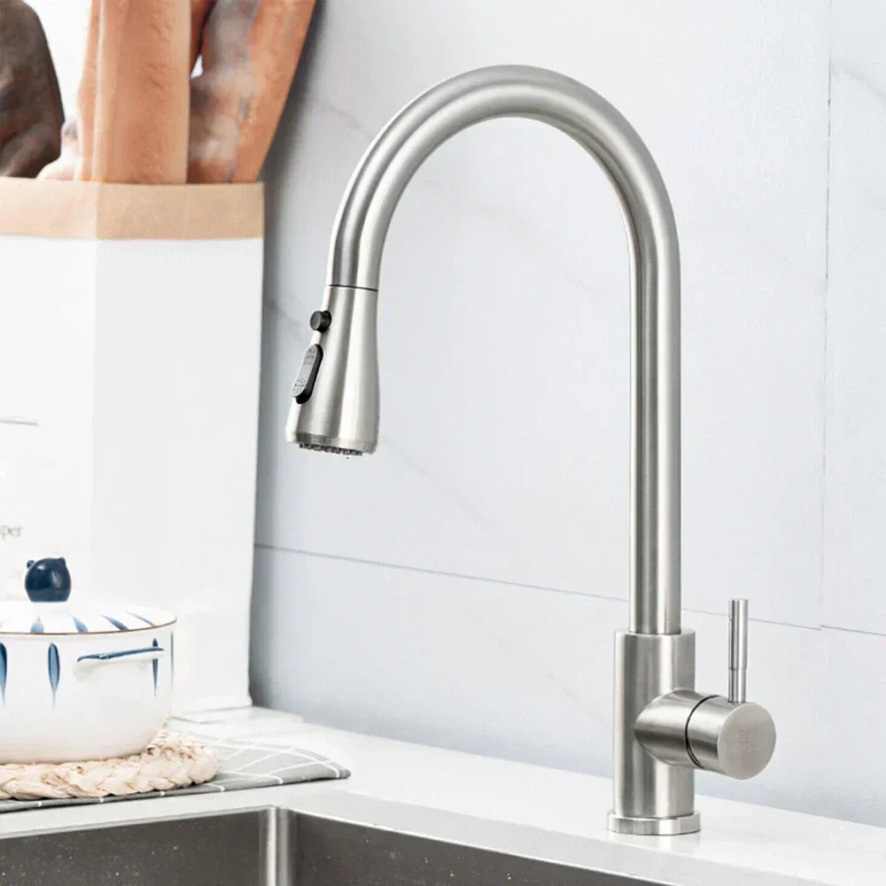 Pull-Out Kitchen Faucet, Single Lever Mixer with Flexible Spray, Stainless Steel | ventumra