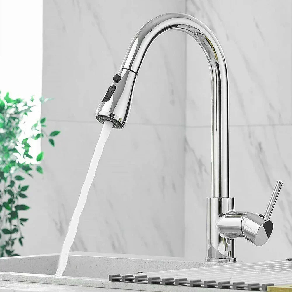 Pull-Out Kitchen Faucet, Single Lever Mixer with Flexible Spray, Stainless Steel | ventumra
