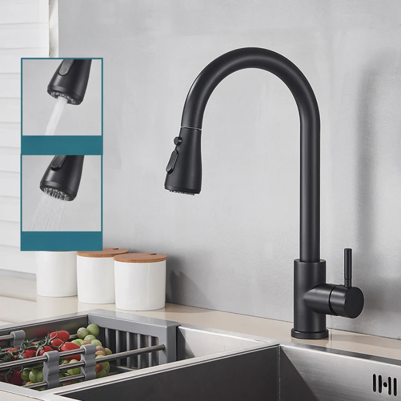 Pull-Out Kitchen Faucet, Single Lever Mixer with Flexible Spray, Stainless Steel | ventumra