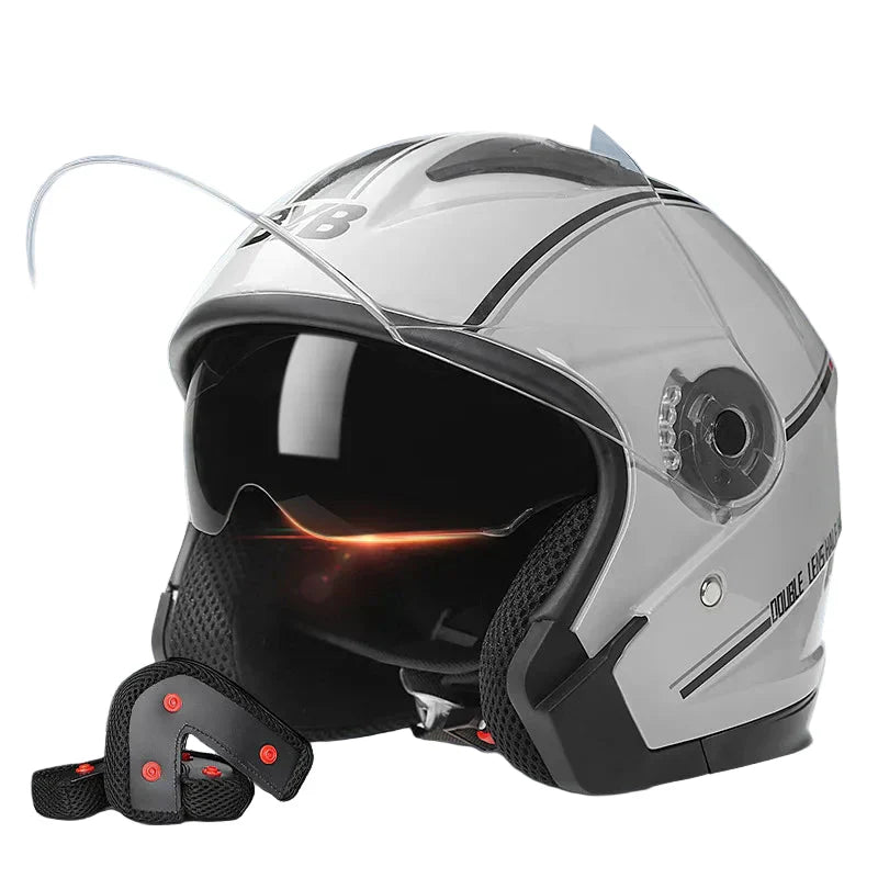 Retro 3/4 Open-Face Motorcycle Helmet with Double Lens – AeroRide | ventumra