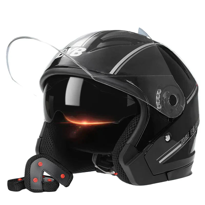 Retro 3/4 Open-Face Motorcycle Helmet with Double Lens – AeroRide | ventumra
