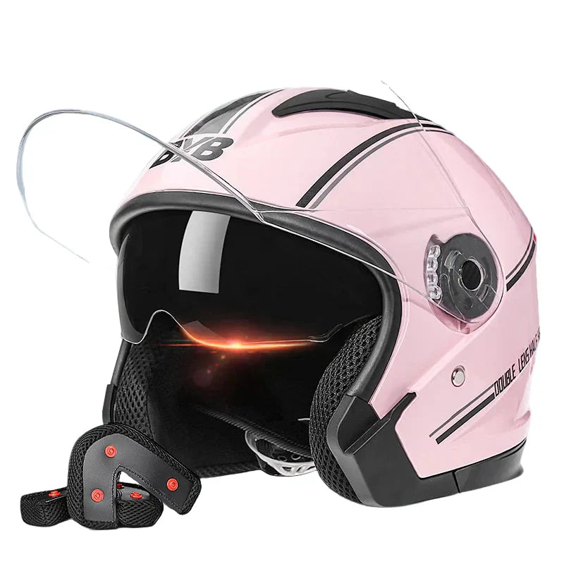 Retro 3/4 Open-Face Motorcycle Helmet with Double Lens – AeroRide | ventumra