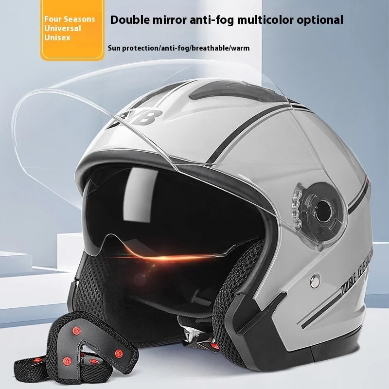Retro 3/4 Open-Face Motorcycle Helmet with Double Lens – AeroRide | ventumra