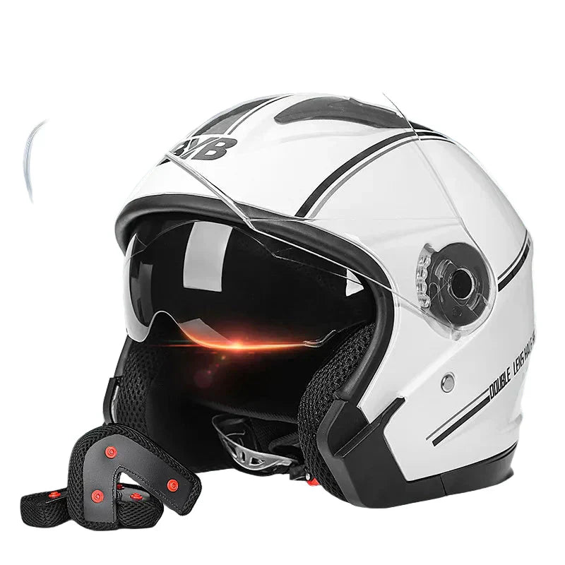 Retro 3/4 Open-Face Motorcycle Helmet with Double Lens – AeroRide | ventumra