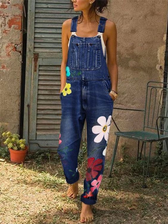 Artistic Floral Denim Overalls | ventumra