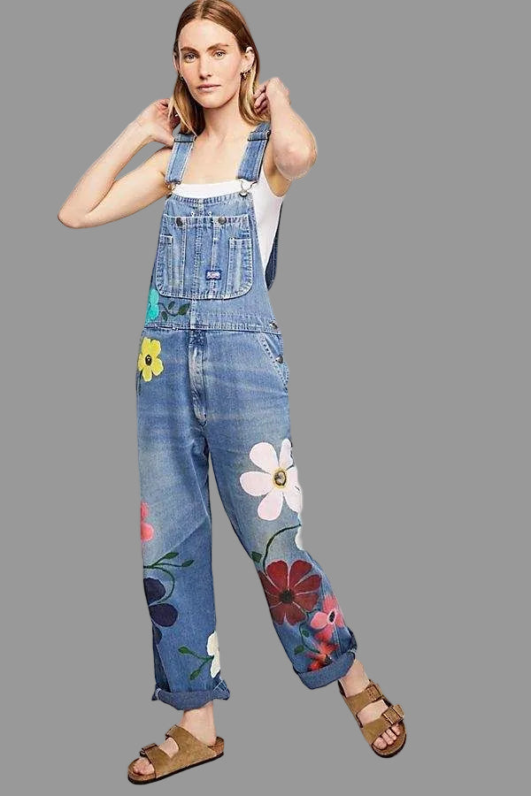 Artistic Floral Denim Overalls | ventumra