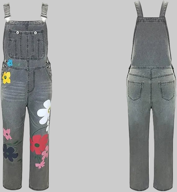 Artistic Floral Denim Overalls | ventumra