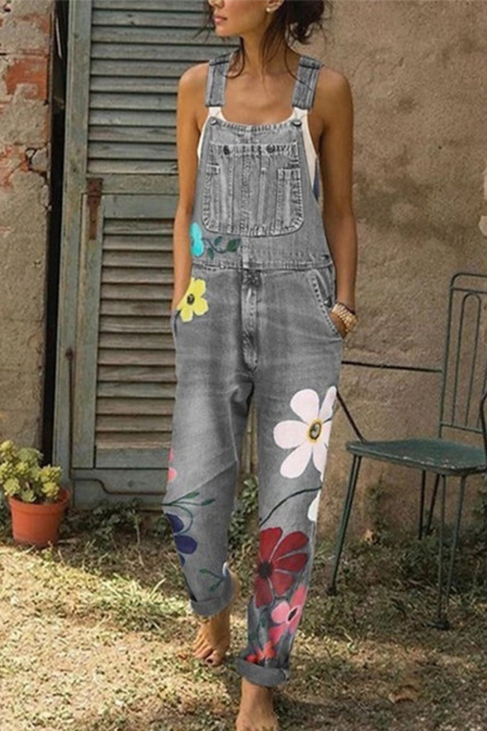 Artistic Floral Denim Overalls | ventumra