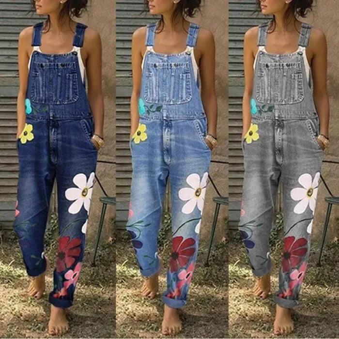 Artistic Floral Denim Overalls | ventumra