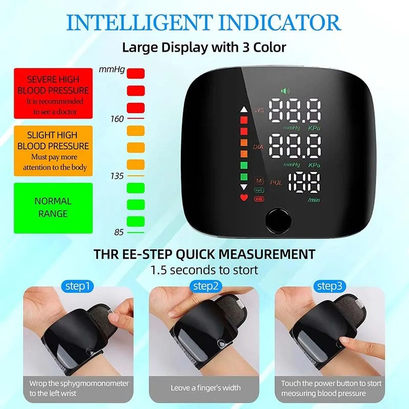 Smart Wrist Blood Pressure Monitor – Electronic Portable Sphygmomanometer with Voice Alerts | ventumra