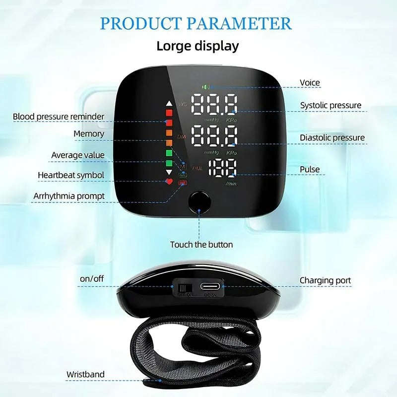Smart Wrist Blood Pressure Monitor – Electronic Portable Sphygmomanometer with Voice Alerts | ventumra