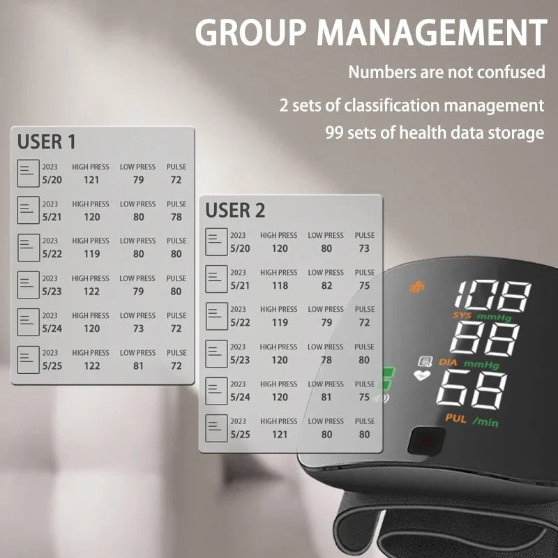 Smart Wrist Blood Pressure Monitor – Electronic Portable Sphygmomanometer with Voice Alerts | ventumra