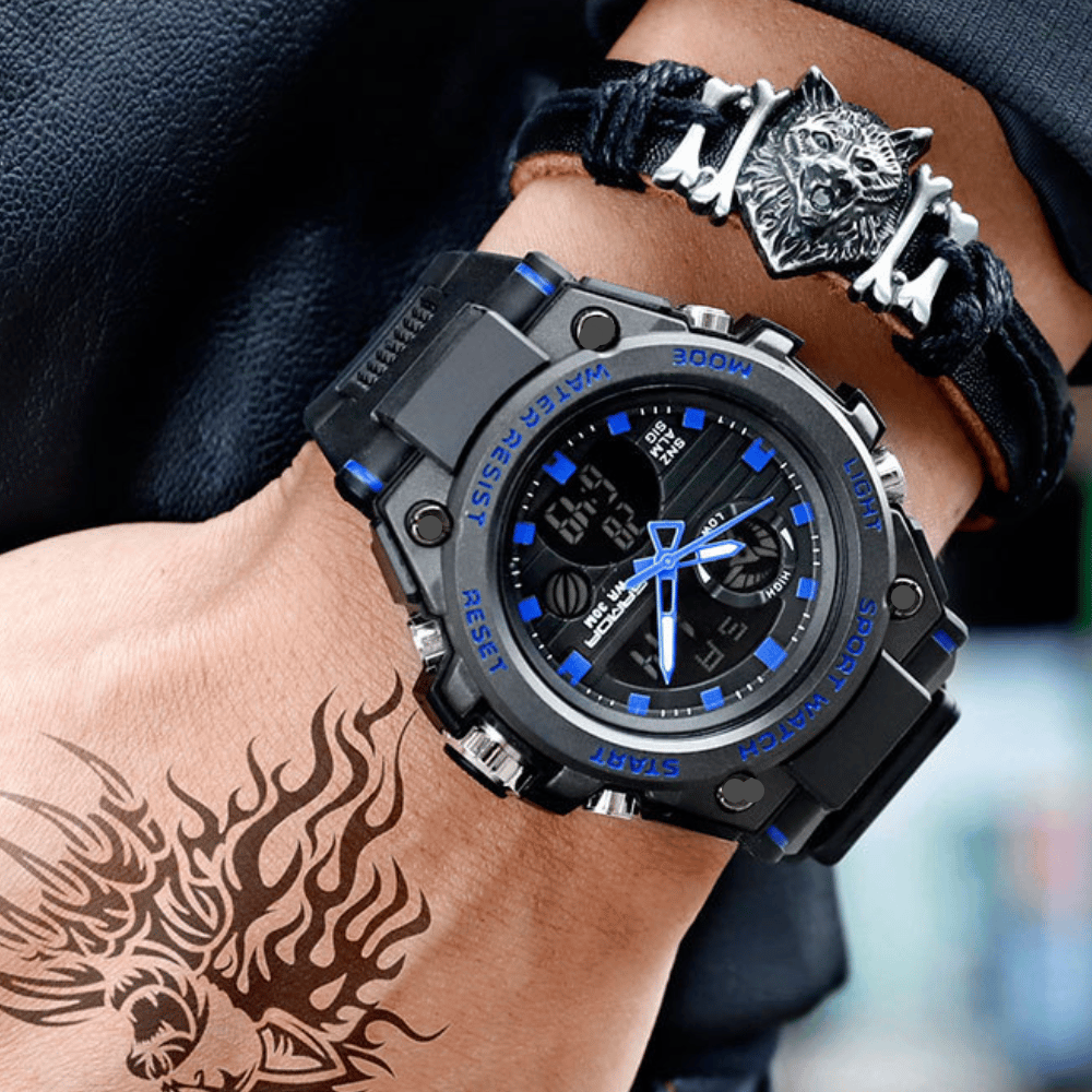 Sporty Dual Display Men's Watch Waterproof, Luminous | ventumra