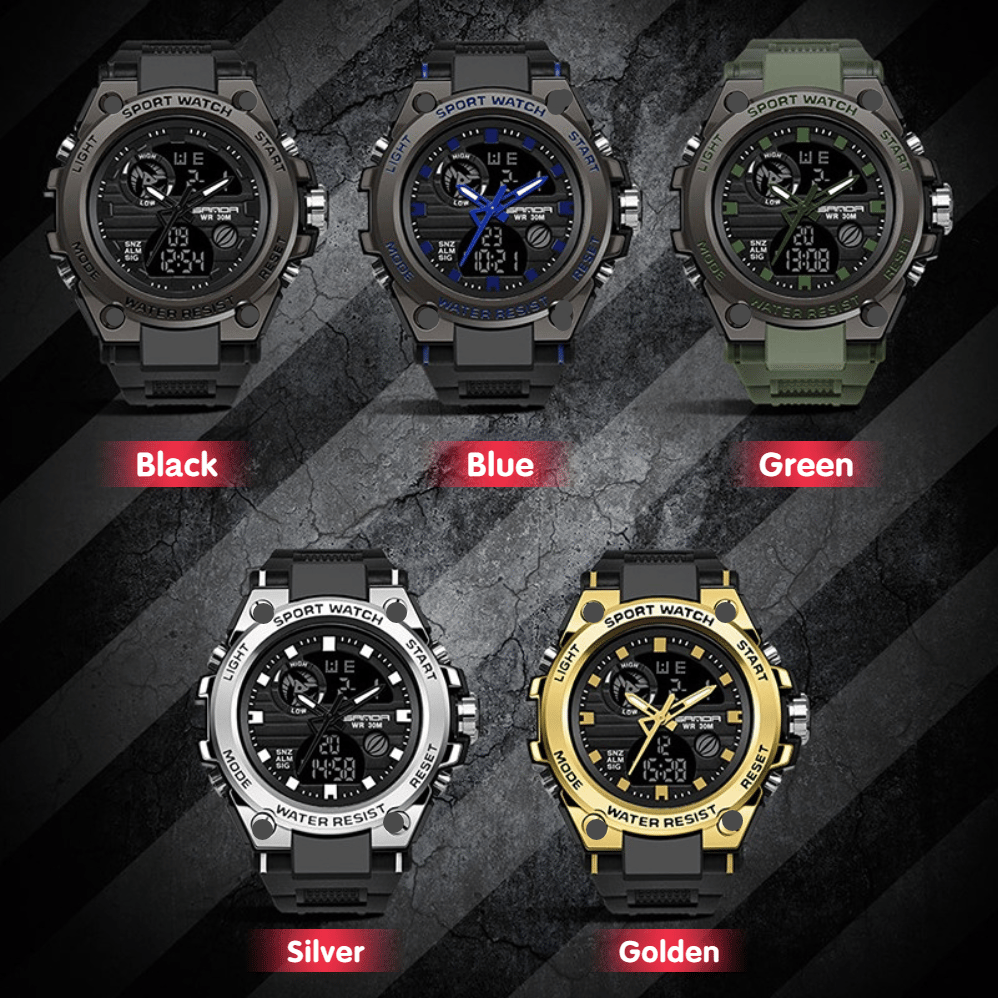 Sporty Dual Display Men's Watch Waterproof, Luminous | ventumra