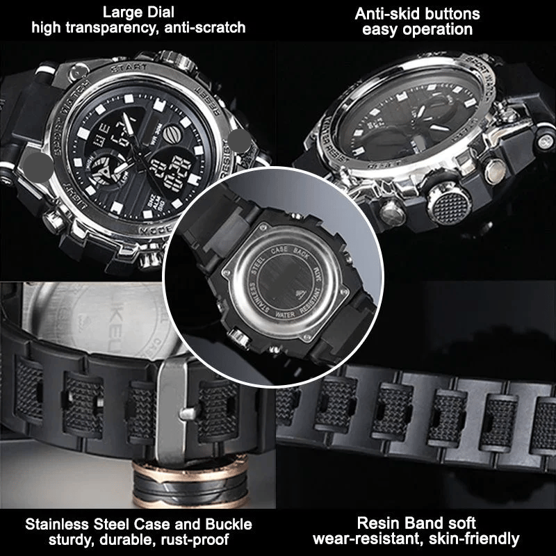 Sporty Dual Display Men's Watch Waterproof, Luminous | ventumra