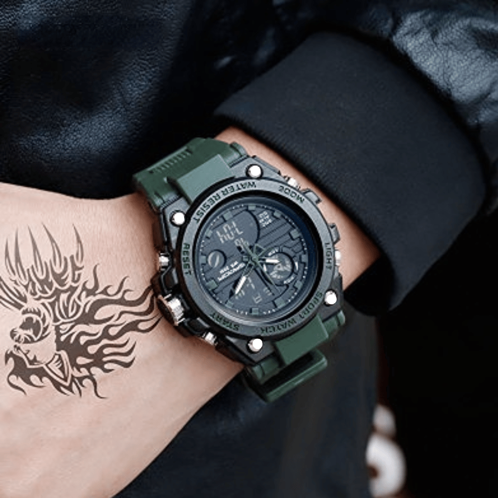 Sporty Dual Display Men's Watch Waterproof, Luminous | ventumra