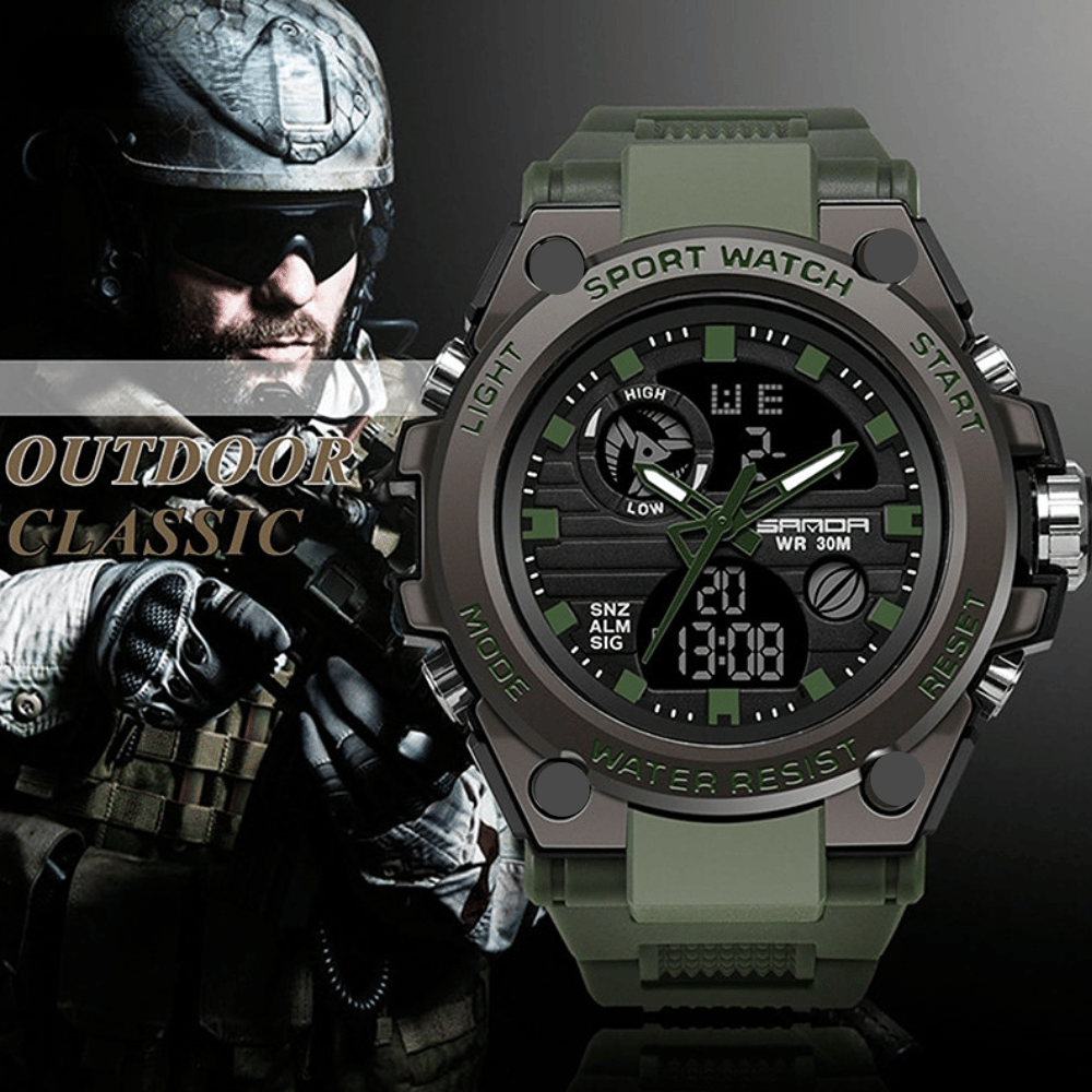 Sporty Dual Display Men's Watch Waterproof, Luminous | ventumra