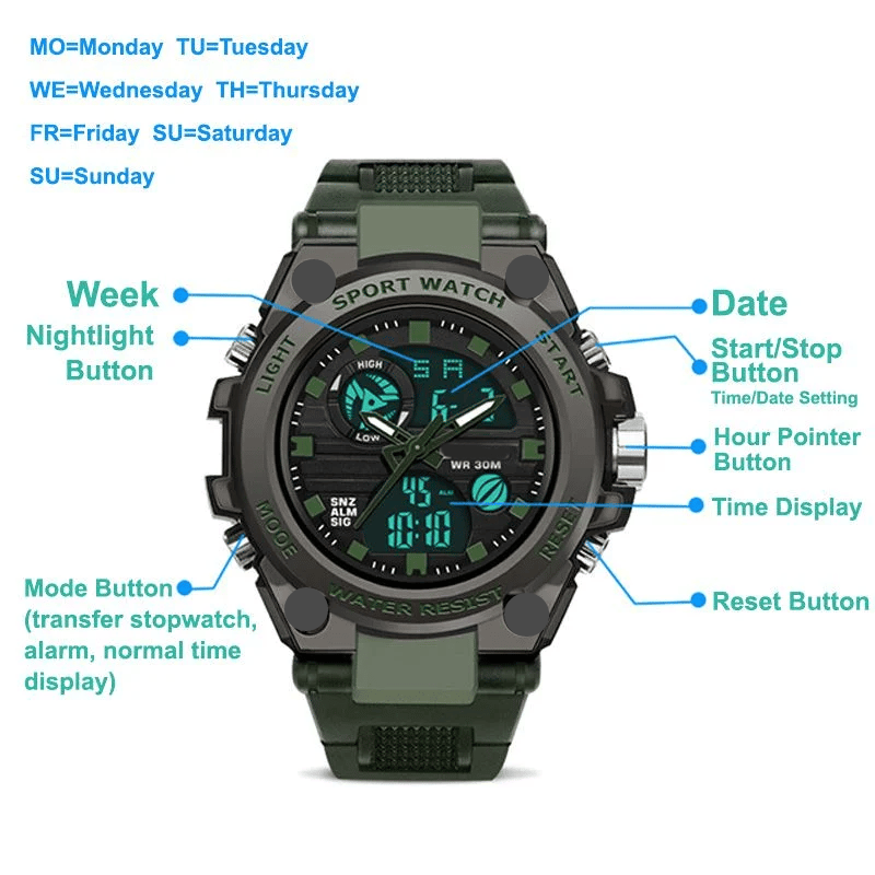Sporty Dual Display Men's Watch Waterproof, Luminous | ventumra