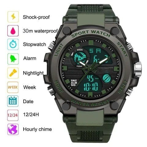 Sporty Dual Display Men's Watch Waterproof, Luminous | ventumra
