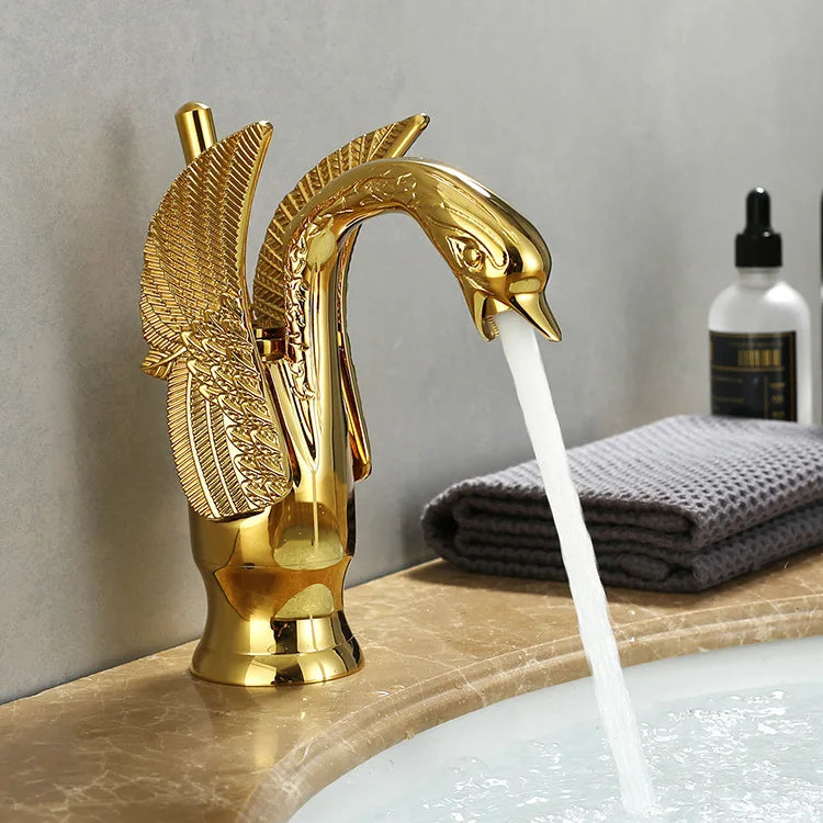 Swan Single Handle Golden Basin Faucet | ventumra