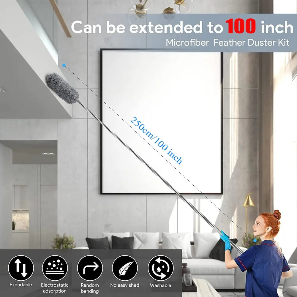 Telescopic dust duster with extra long microfiber head (Free 3 replacement cleaning heads) | ventumra