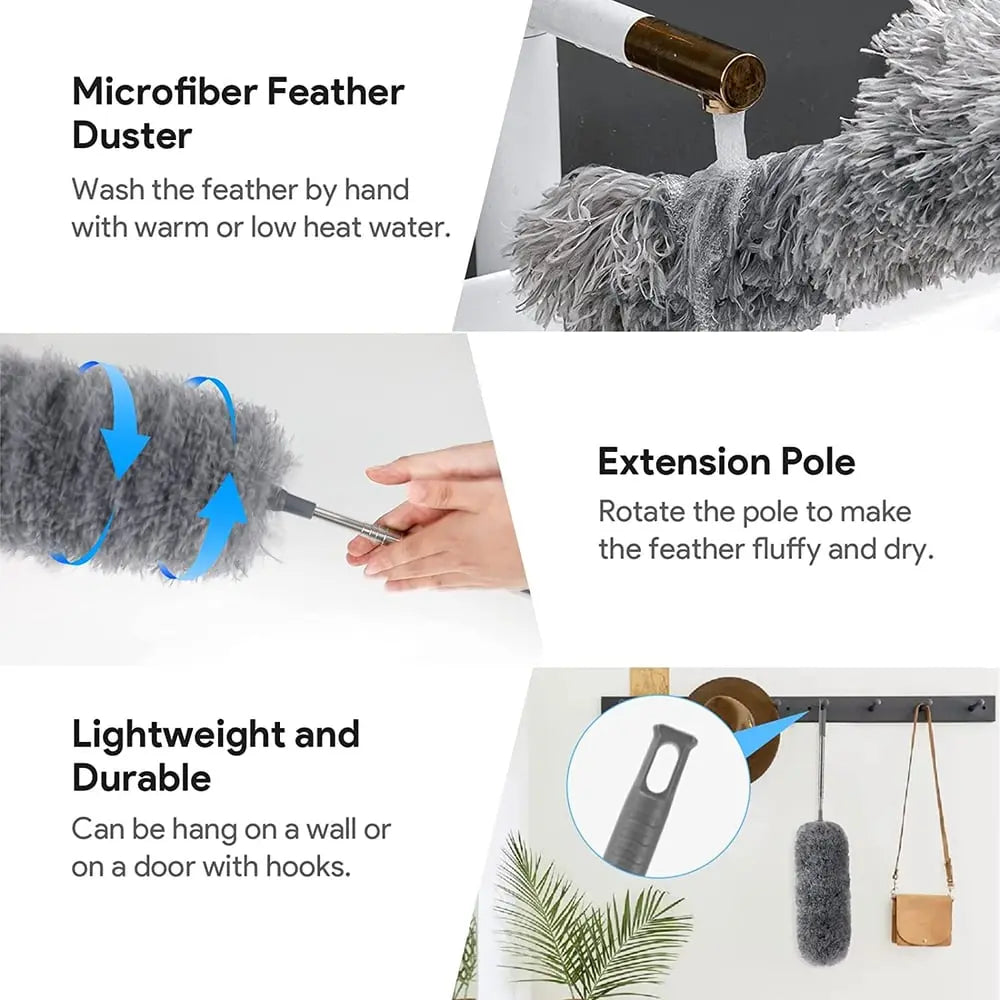 Telescopic dust duster with extra long microfiber head (Free 3 replacement cleaning heads) | ventumra