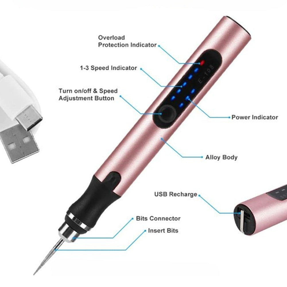 USB Rechargeable Engraving Pen Precise and Quiet Metal, Adjustable Speed | ventumra