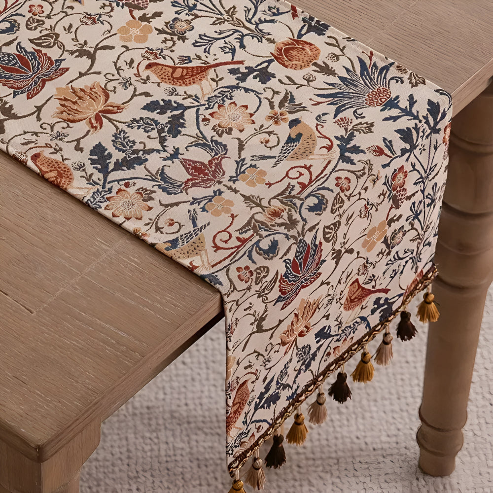 Vintage Floral & Bird Jacquard Table Runner | ventumra