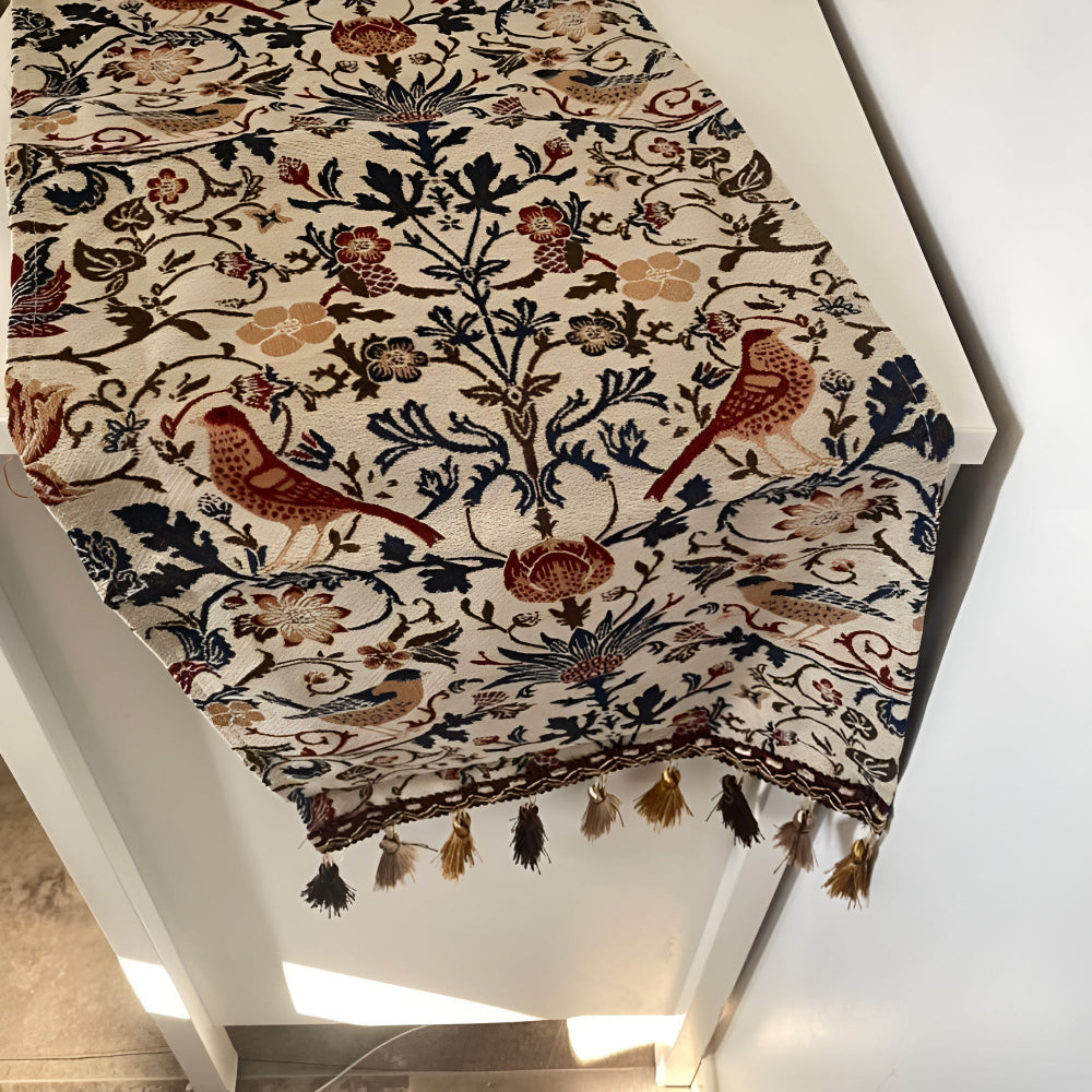 Vintage Floral & Bird Jacquard Table Runner | ventumra