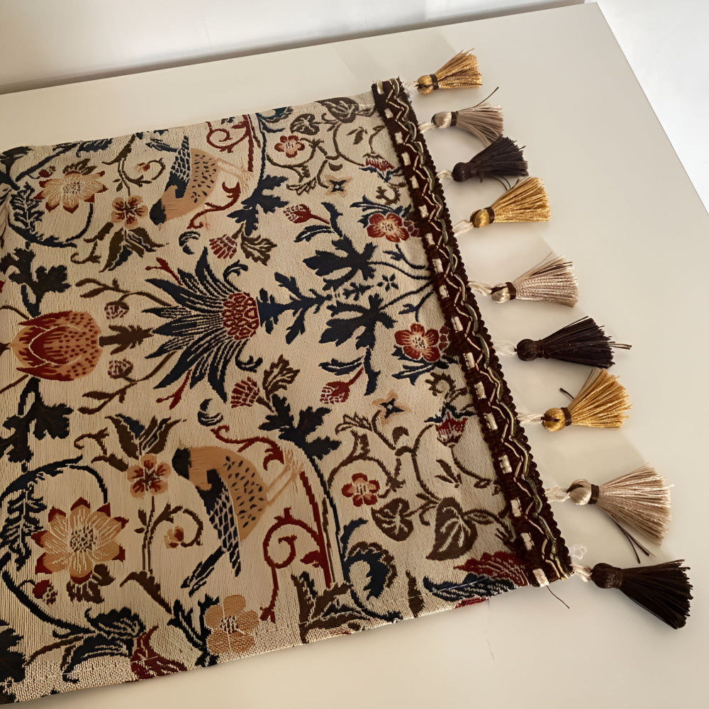 Vintage Floral & Bird Jacquard Table Runner | ventumra