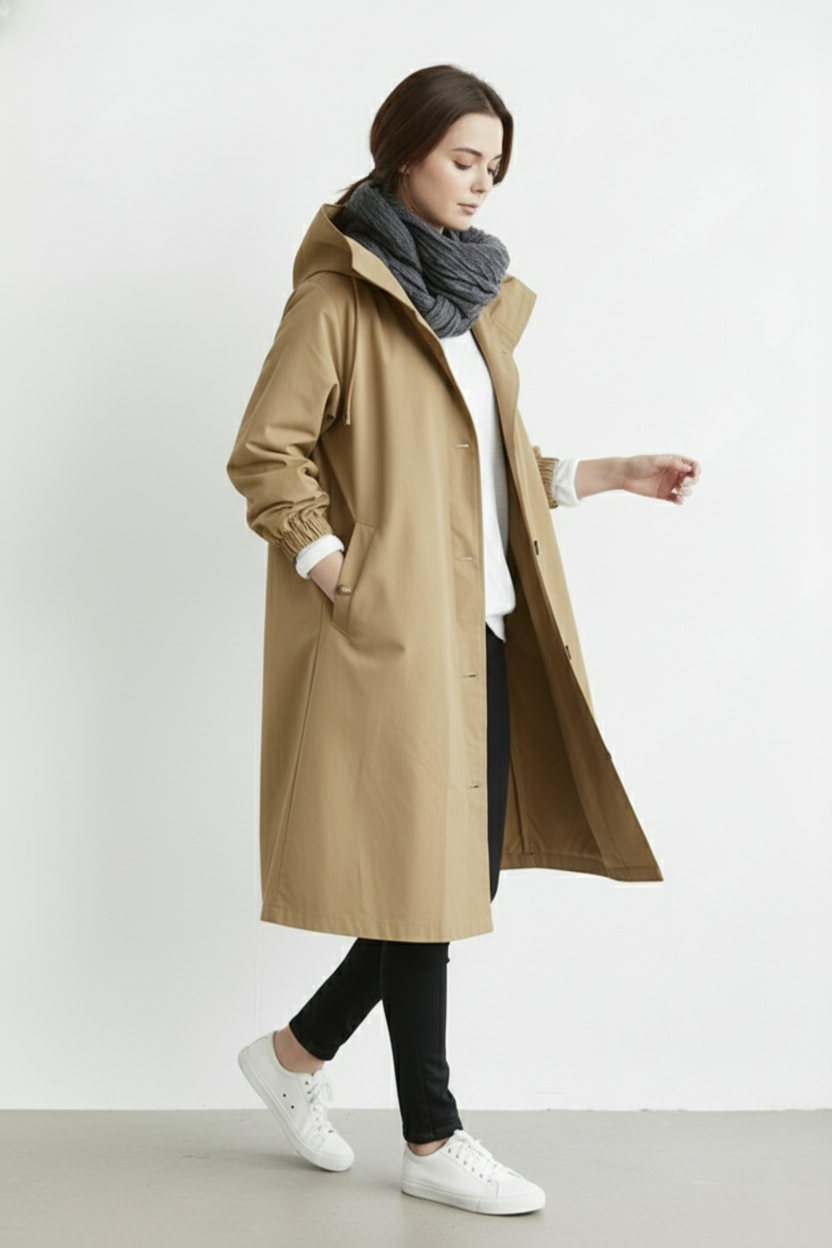 Wind and Waterproof Trench Coat for Women – With Hood for Autumn & Winter | ventumra
