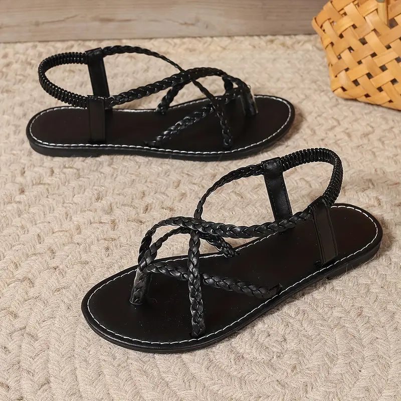 Comfortable Braided Strap Flat Sandals | ventumra