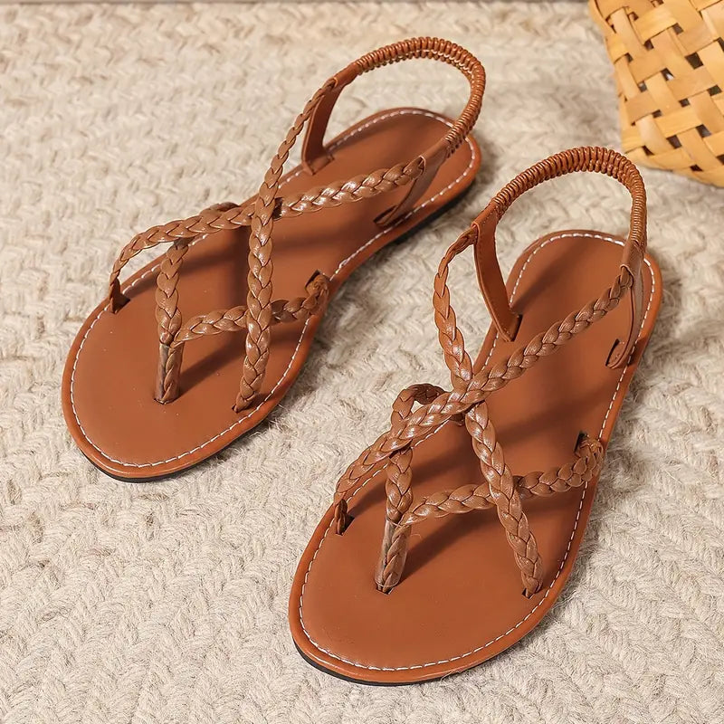 Comfortable Braided Strap Flat Sandals | ventumra
