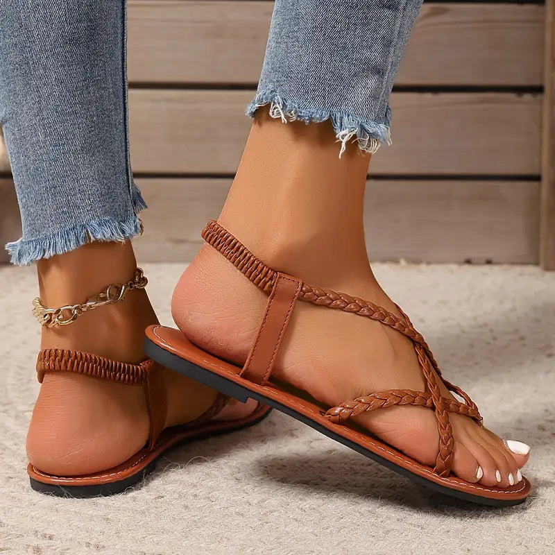 Comfortable Braided Strap Flat Sandals | ventumra