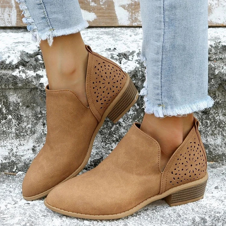 Comfortable Cutout Low Heel Booties | ventumra
