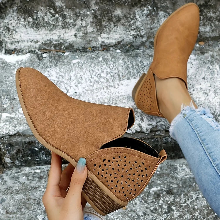Comfortable Cutout Low Heel Booties | ventumra