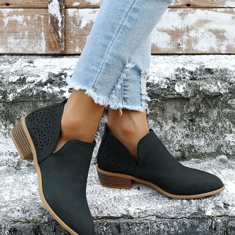 Comfortable Cutout Low Heel Booties | ventumra