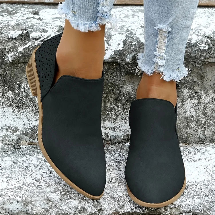 Comfortable Cutout Low Heel Booties | ventumra