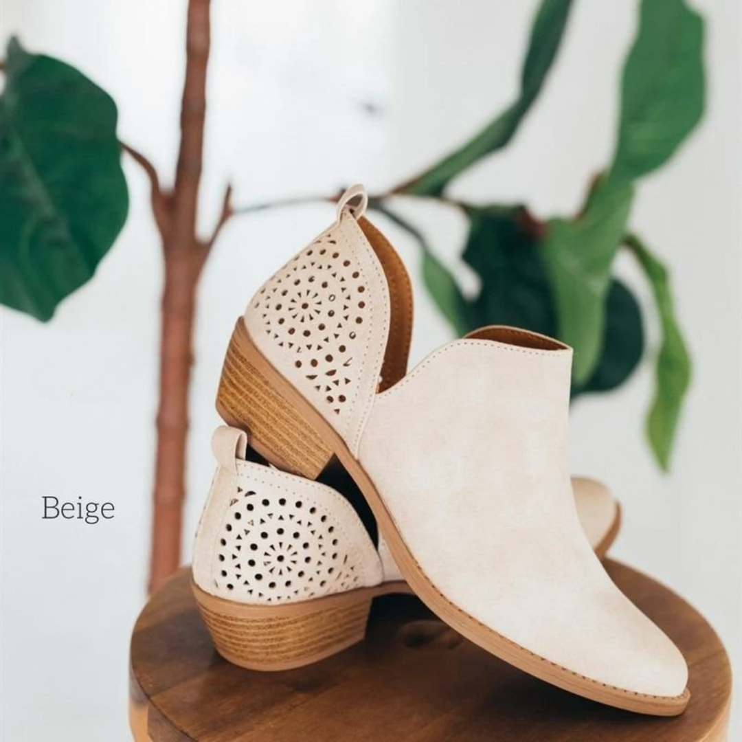 Comfortable Cutout Low Heel Booties | ventumra