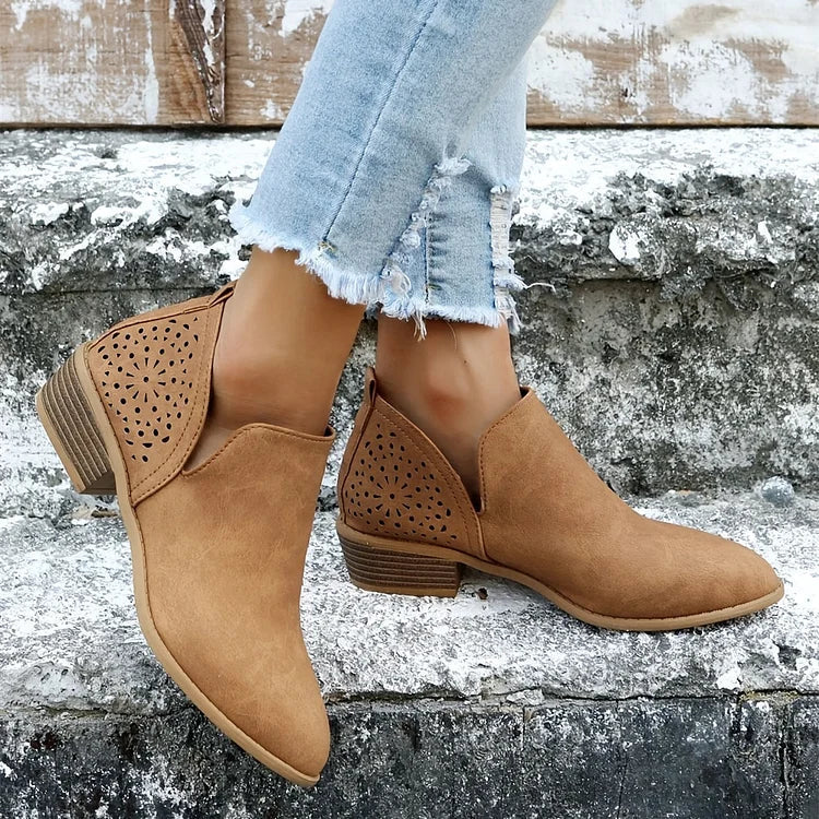 Comfortable Cutout Low Heel Booties | ventumra
