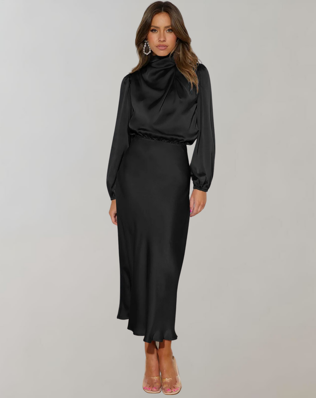 Chic High Neck Satin Gown | ventumra