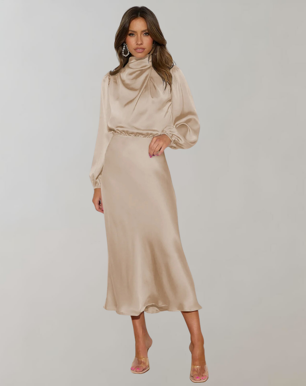 Chic High Neck Satin Gown | ventumra