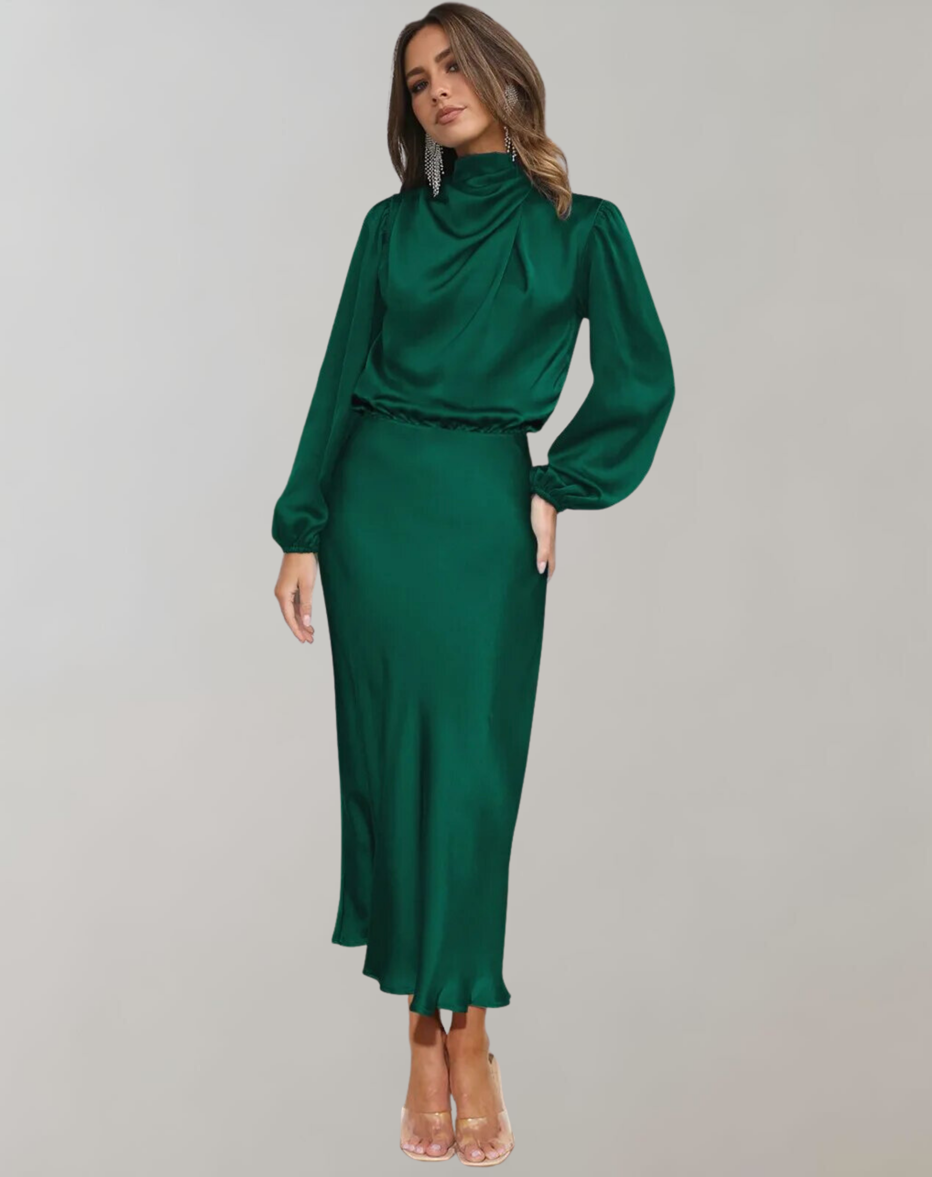 Chic High Neck Satin Gown | ventumra