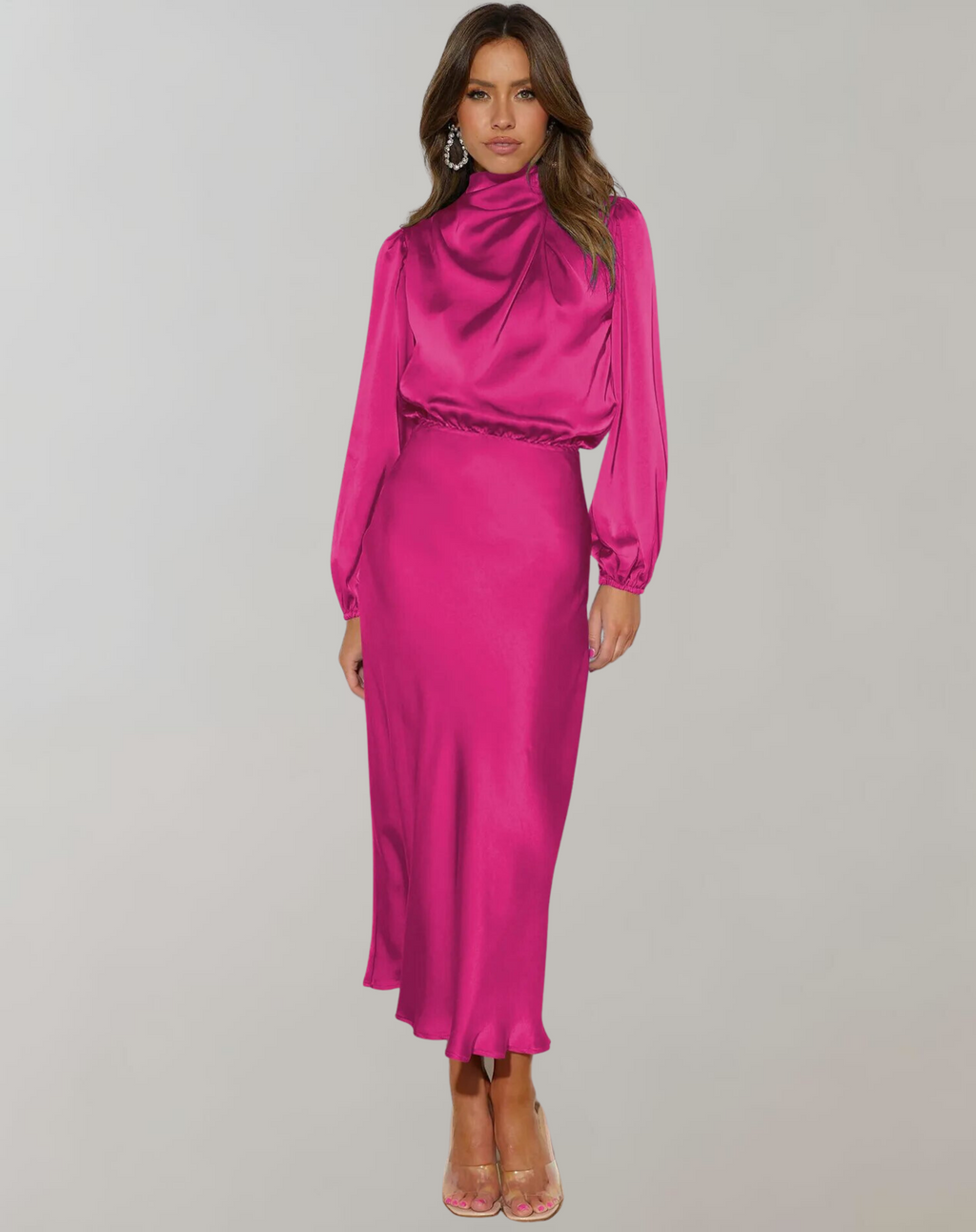 Chic High Neck Satin Gown | ventumra