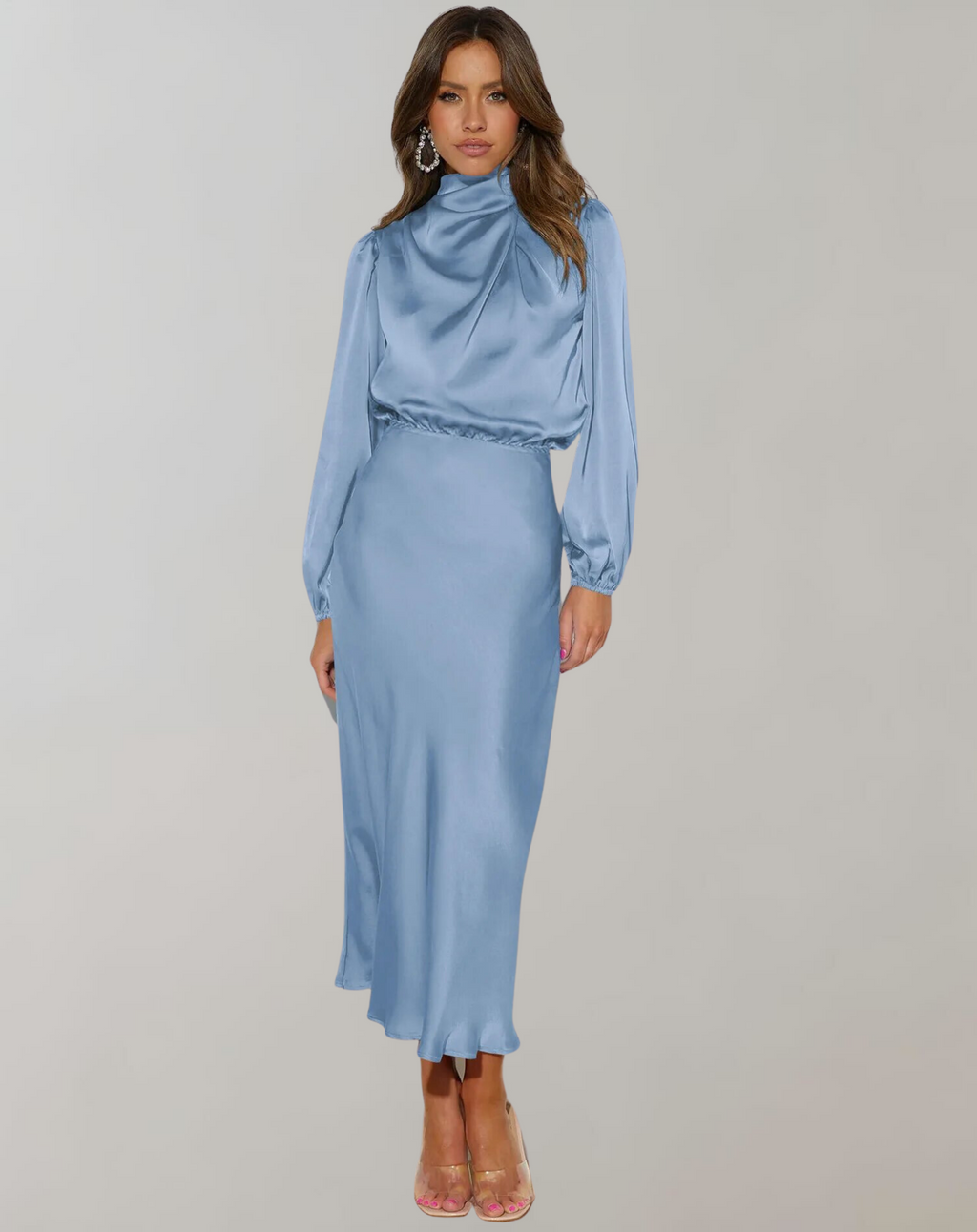 Chic High Neck Satin Gown | ventumra