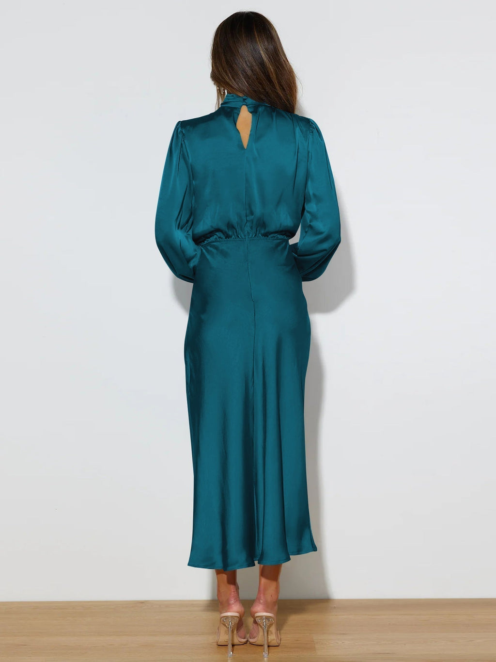 Chic High Neck Satin Gown | ventumra