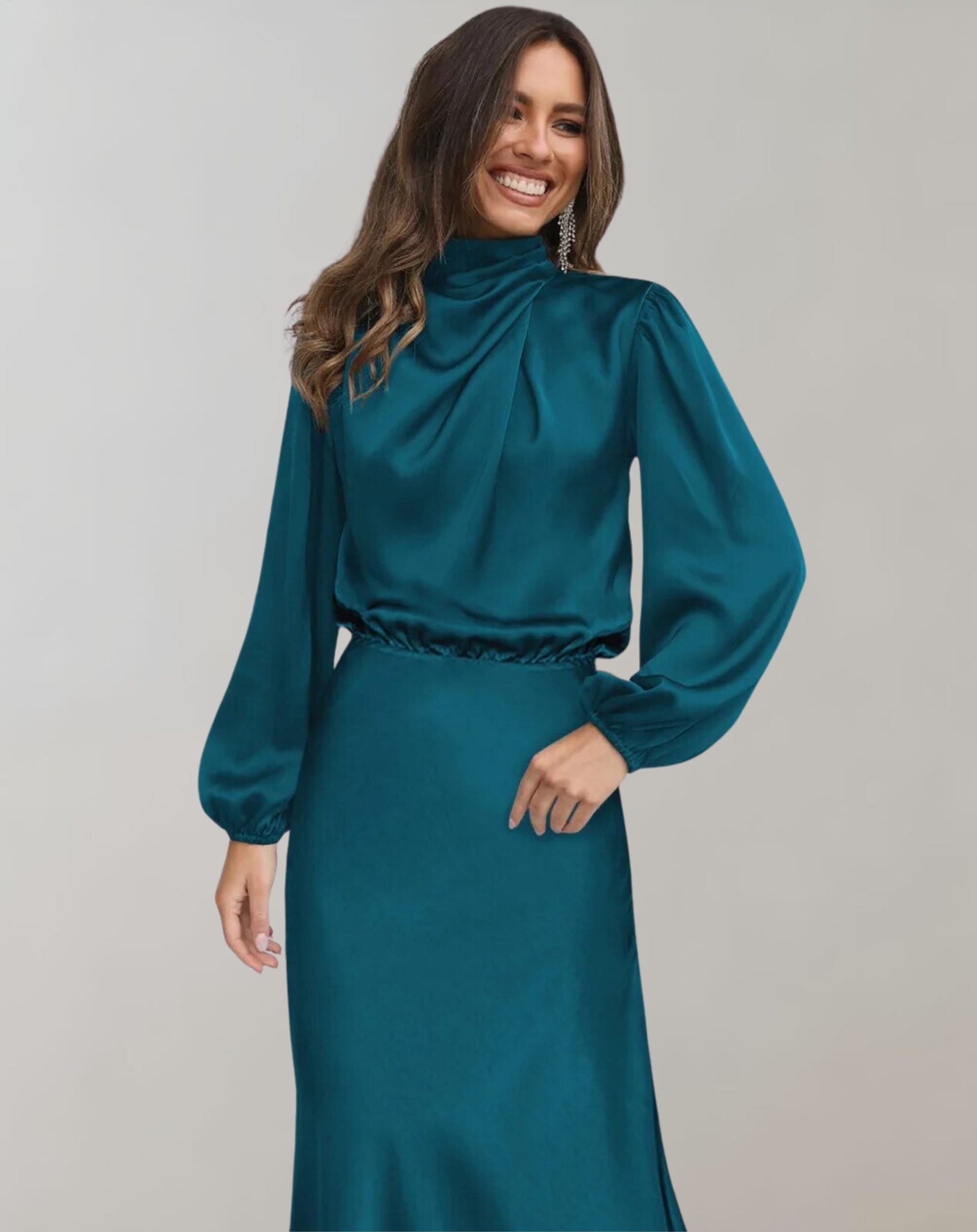 Chic High Neck Satin Gown | ventumra