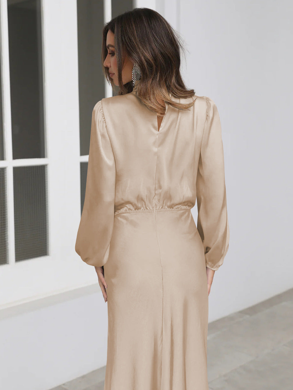 Chic High Neck Satin Gown | ventumra