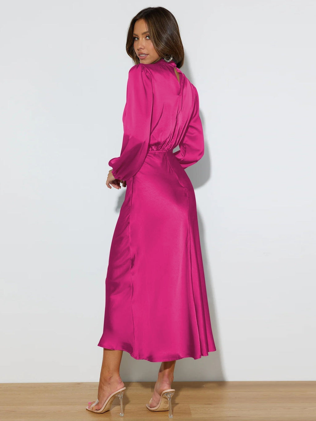 Chic High Neck Satin Gown | ventumra