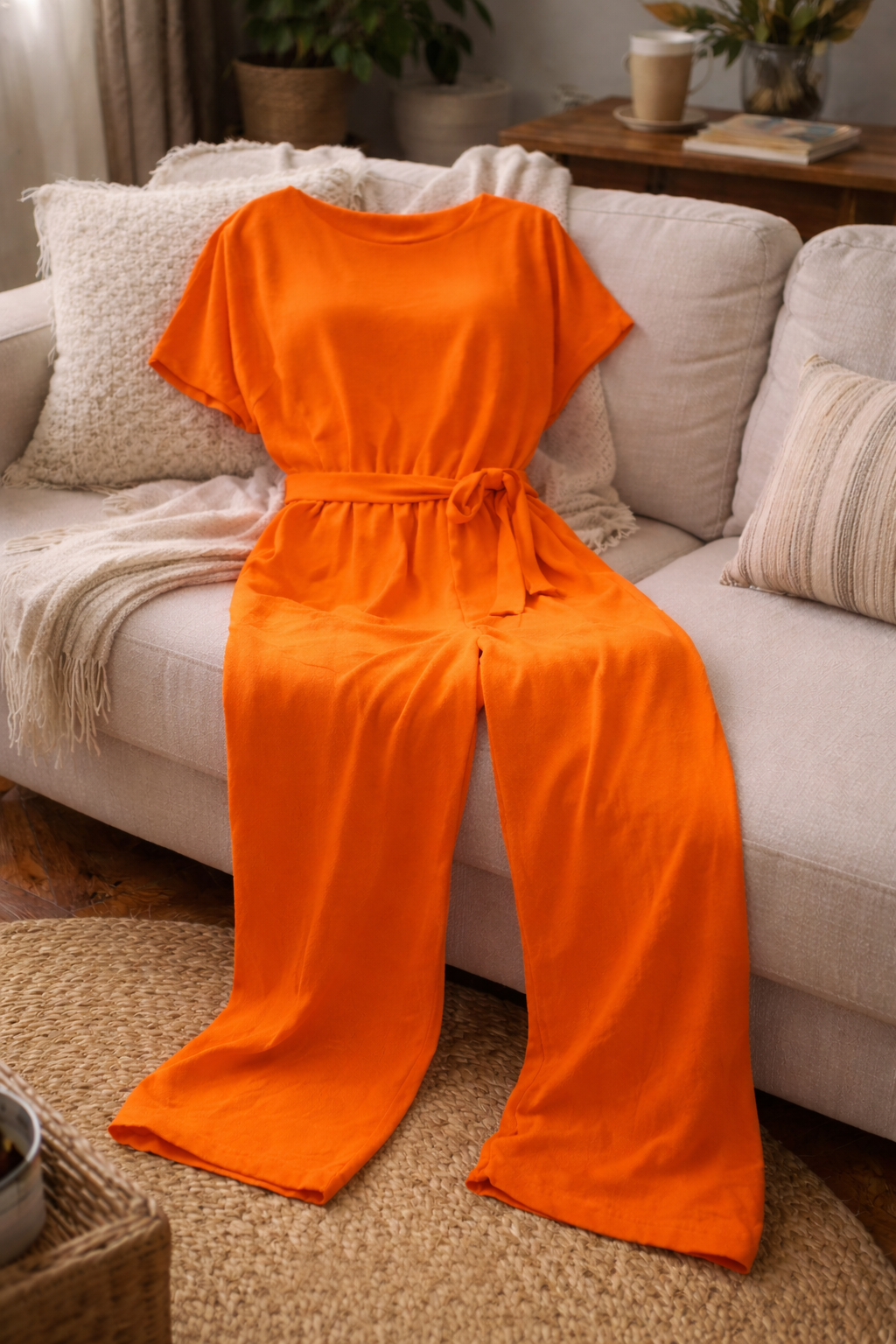 Relaxed Wide-Leg Jumpsuit with Waist Tie | ventumra